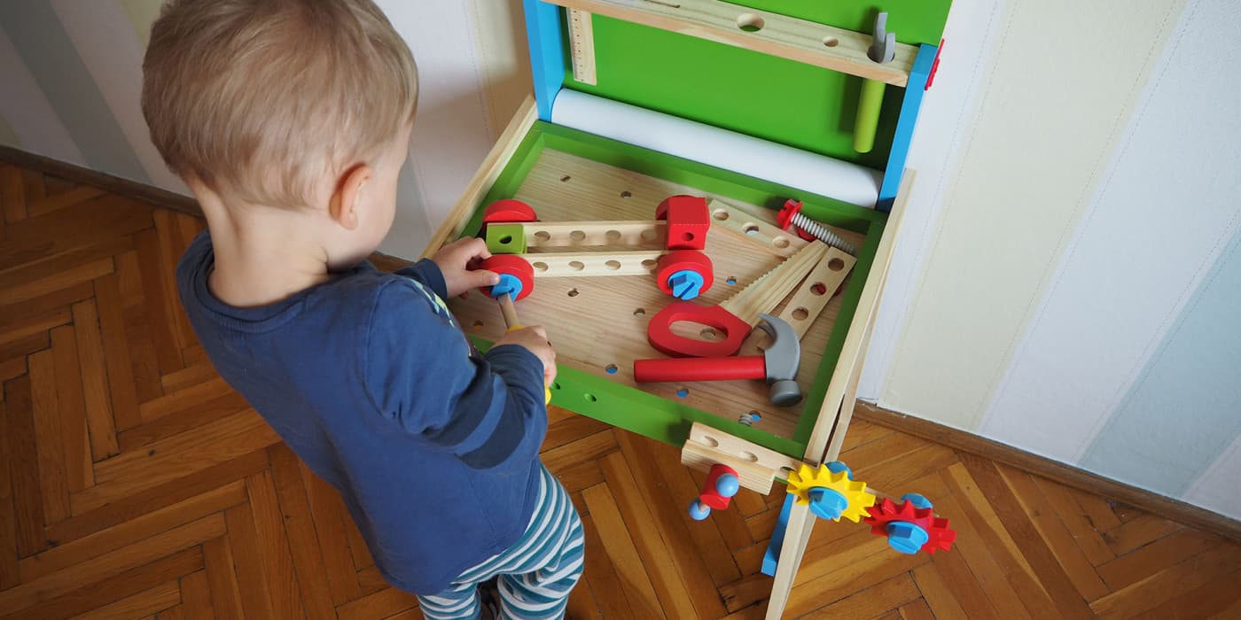 Die aufgebaute Werkbank von PlayTive Junior des Discounters Lidl